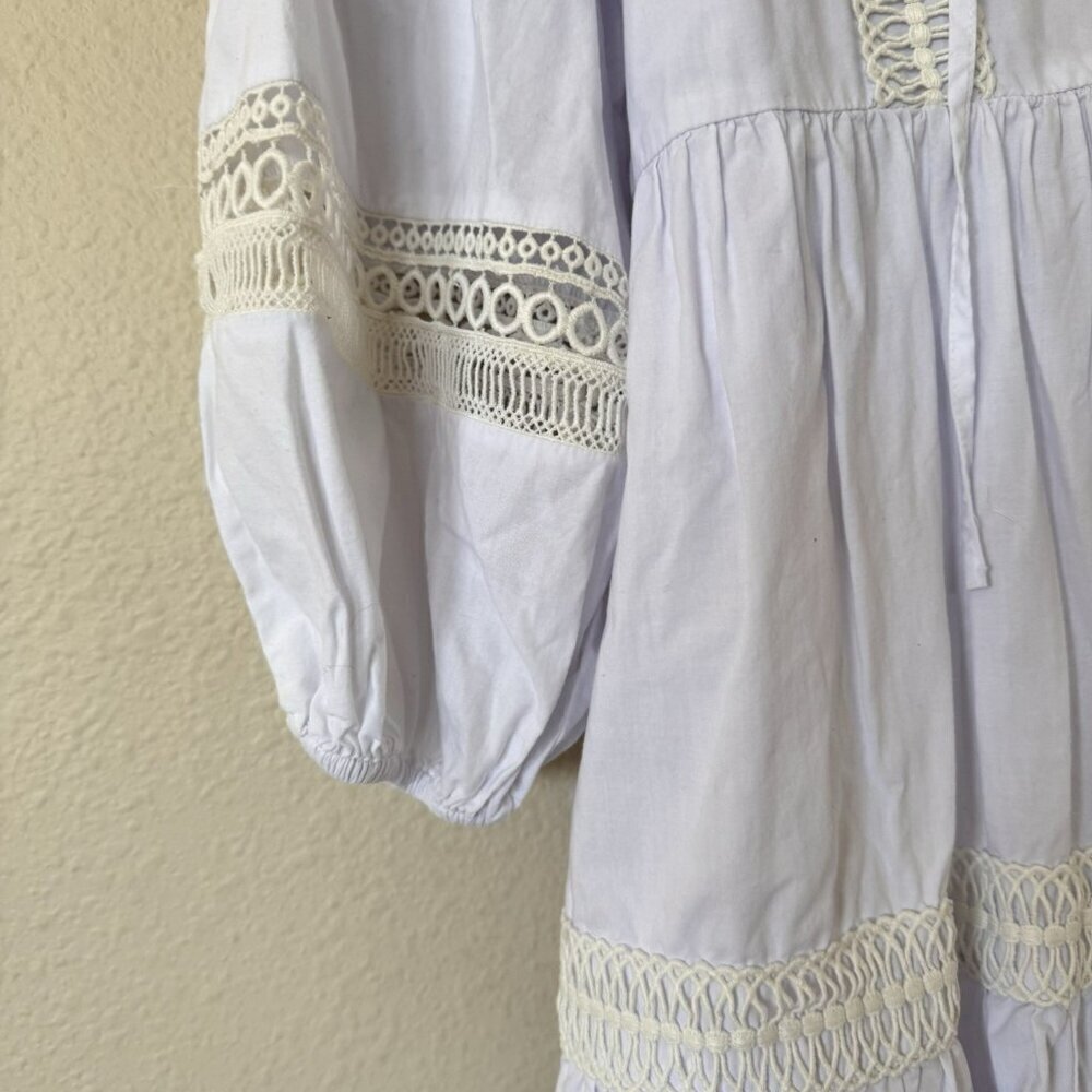 River Island Dress White Size 12 UK Size 8 US 3/4 Sleeve V Neck Crochet - Picture 3 of 8